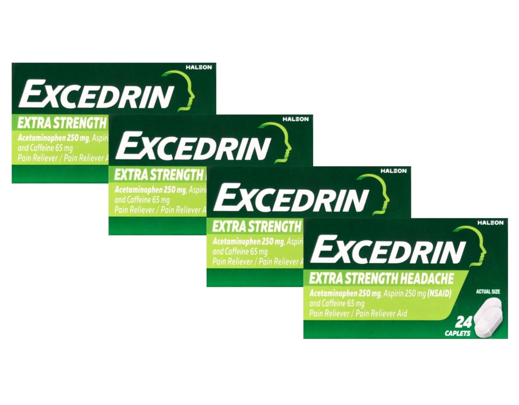 Excedrin 여분 힘, Acetaminophen, 아스피린 (NSAID)와 카페인, 24의 ct (포장 4)
