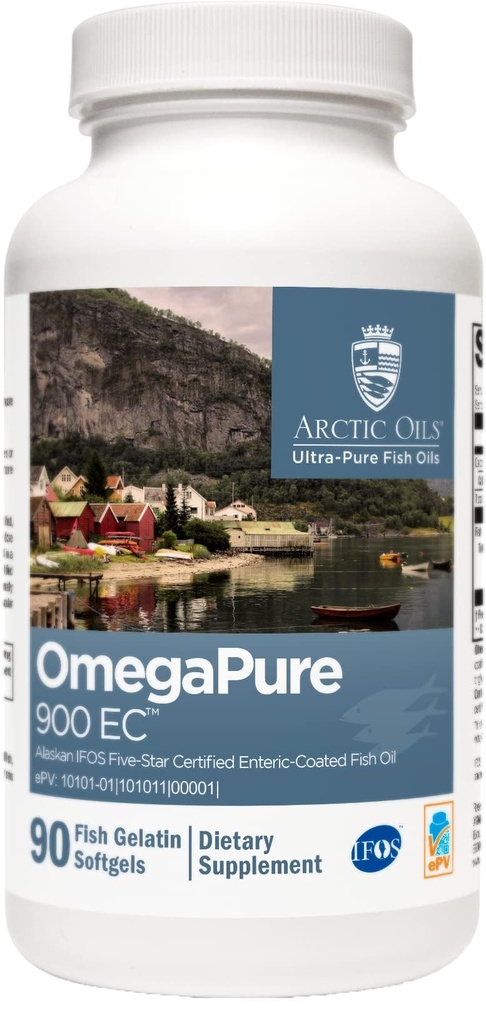 XYMOGEN OmegaPure 900 EC - 알래스카 IFOS 다섯 별 인증 오메가 3 물고기 기름 - EPA DHA 물고기 기름 보충 지원 심혈관과 두뇌 건강 (90 Enteric 입히는 Softgels)
