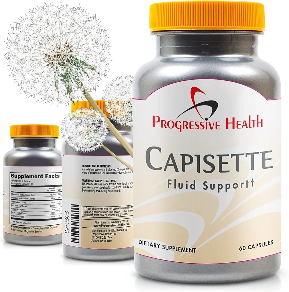 Capisette 물 보유 지원 - Swollen 발, 발목 및 다리 감소 - Edema에서 Swelling & 유동성 보유 감소. 포함: 칼륨, Dandelion 뿌리, & 더 다이어트 보충 (60 캡슐)