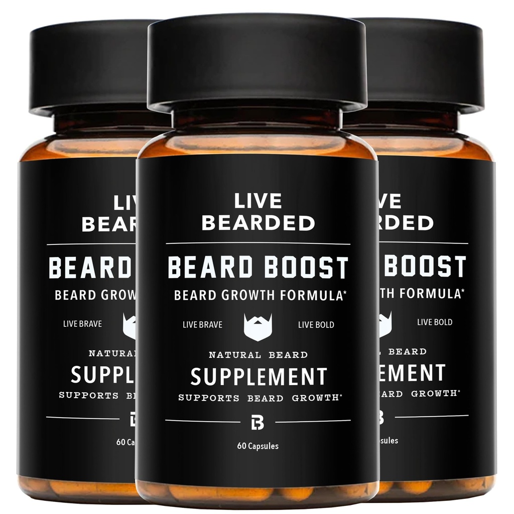 Live Bearded Beard Boost - Biotin, Collagen, Silica, Fo-Ti Root와 남성을위한 곰 성장 비타민 - 미국에서 제작 된 남성을위한 얼굴 헤어 성장 | 90 일 공급