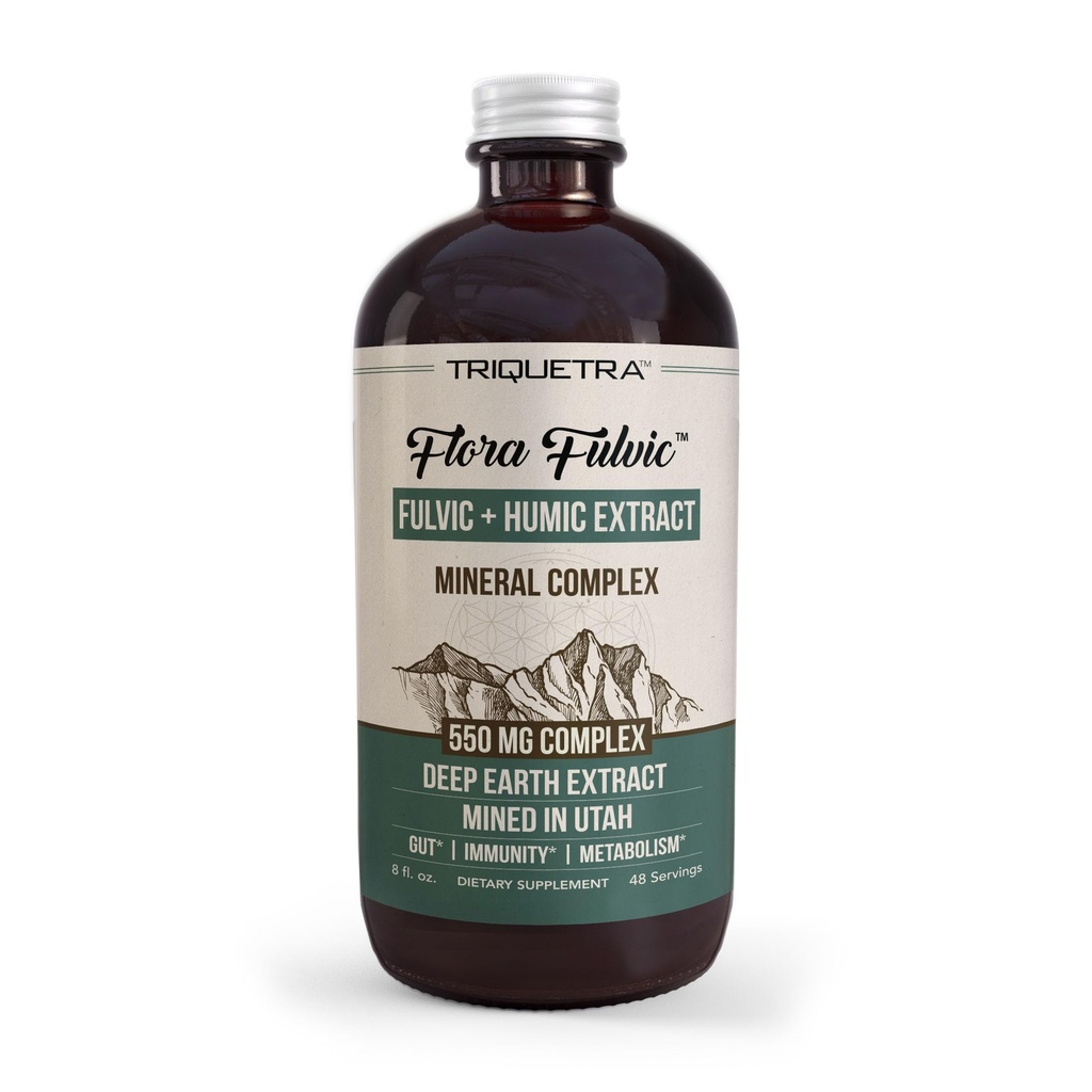 Flora Fulvic | Fulvic Acid + Humic Acid Complex – 550 mg | 우타에서 분, Prehistoric Deep Earth Extract | Immunity, Gut, Digestion – Natural Trace Mineral Complex, Fulvic Acid Supplement – 8 fl oz.