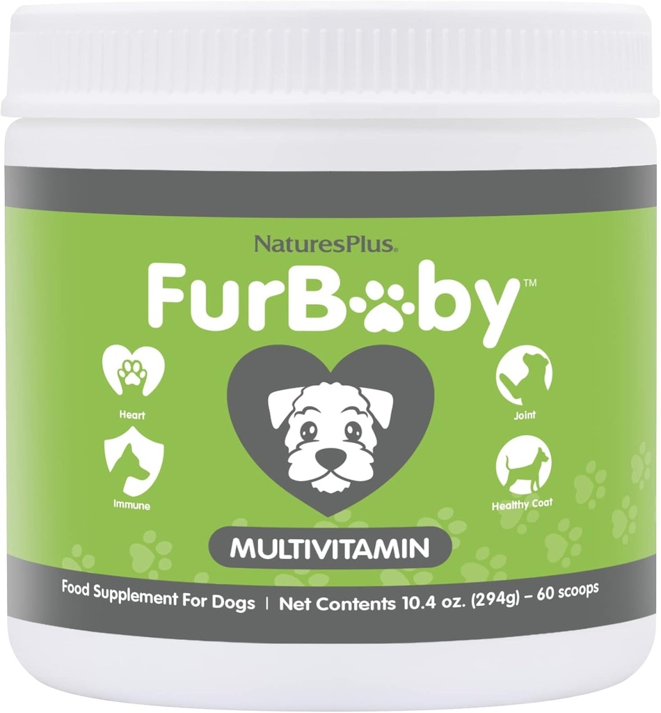 NaturesPlus FurBaby Multivitamin for Dogs - 10.4 oz - 관절 건강, 면역 기능, 건강한 외투 및 에너지 생산 지원 - Non-GMO - 60 서빙