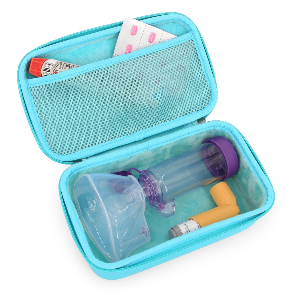 여행을위한 CASEMATIX Asthma Inhaler 케이스 Asthma Inhaler Spacer 와 마스크 부착, Inhaler 홀더 및 추가 액세서리 Inhaler 용 Spacer 사용, Turquoise Asthma Case 만 포함
