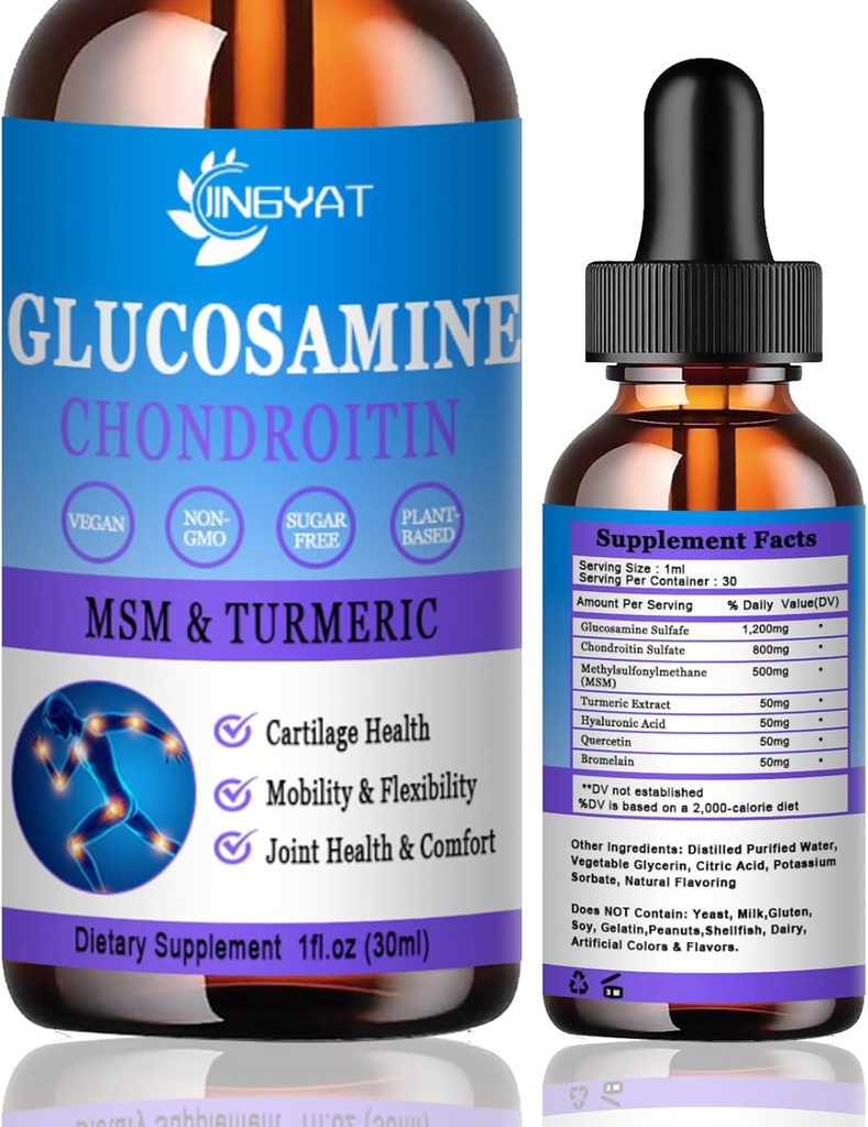 글루코사민 Chondroitin 액체 하락 2000mg의 Liposomal 글루코사민 Chondroitin MSM, Chondroitin & 글루코사민 영양 보충교재 w/Turmeric 추출물, Hyaluronic 산, Quercetin & Bromelain