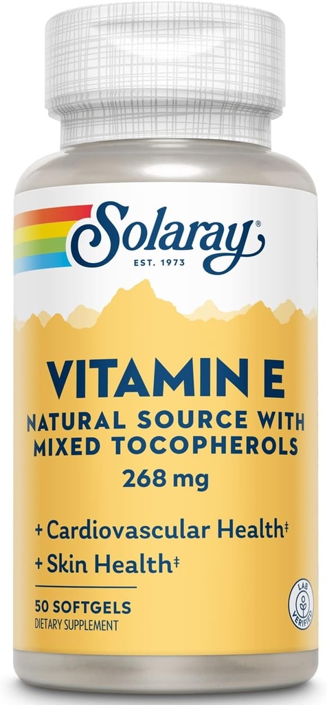 Solaray 비타민 E d 알파 Tocopherol 268mg (400 IU) | 심장 & 피부 건강, 산화 방지제 활동 지원 (50 조사)