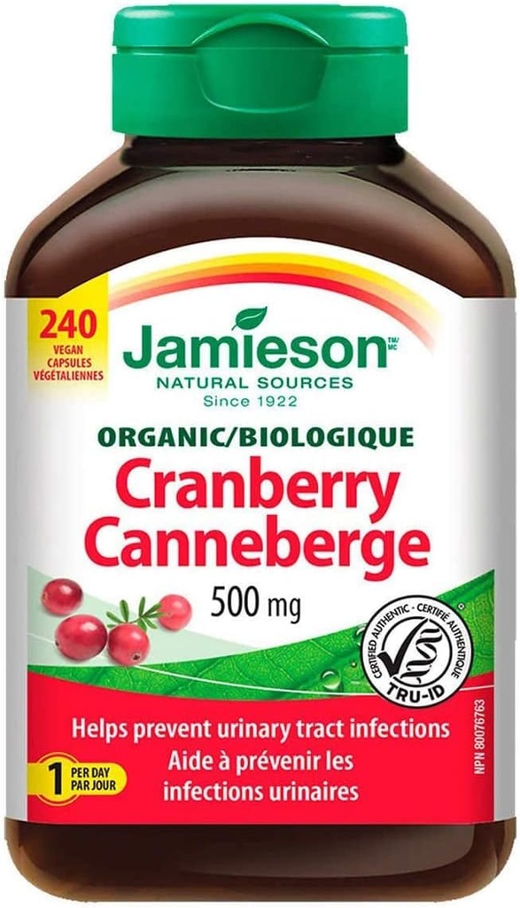 Jamieson 크랜베리 500mg, 240 Vegan 캡슐