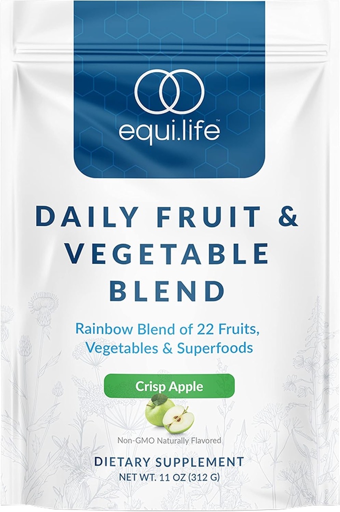 Equilife 매일 과일 & 야채 혼합, Superfood 산화제 보충교재, 비타민 C, 섬유 및 9개의 정유 아미노산을 가진 Crisp 사과 풍미는, 에너지, 낮은 설탕, 채식주의자, 30의 서빙을 지원합니다