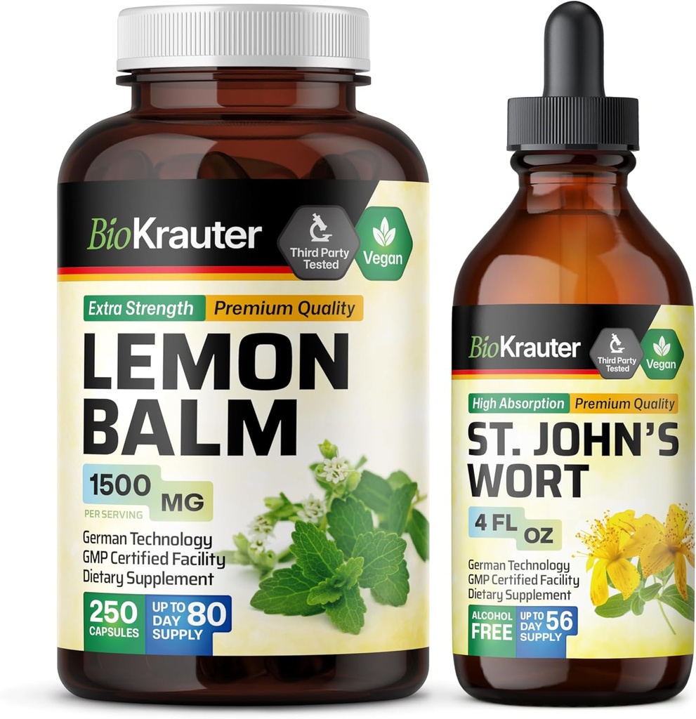 BIO KRAUTER 레몬 발름 250 캡슐 & St. John 's Wort Tincture 4 Fl. Oz.