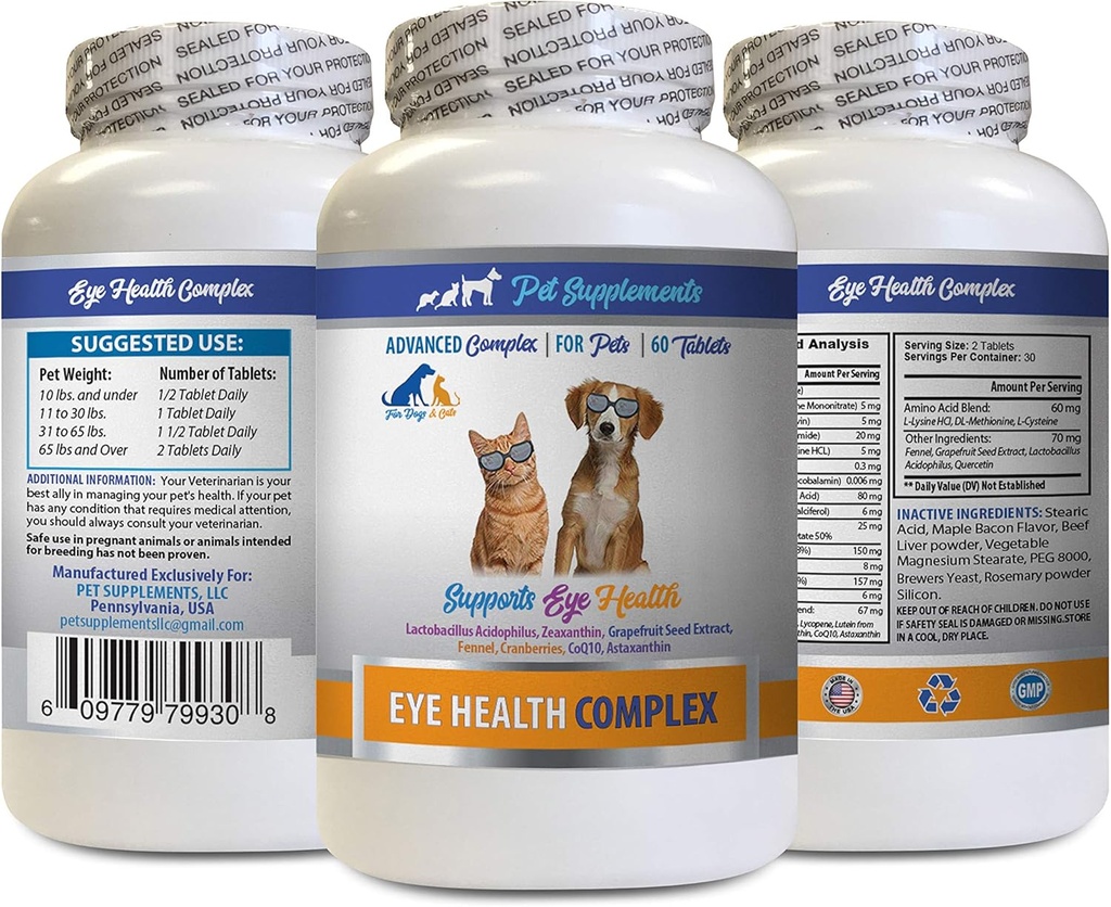 개 눈 비타민 - 애완 동물 눈 건강 단지 - 개와 고양이 - 지원 눈 비전 - 개를위한 astaxanthin, 개와 고양이를위한 눈 비전 보충, 눈 건강 비타민 루테인과 zeaxanthin 1Bot 60Tabs