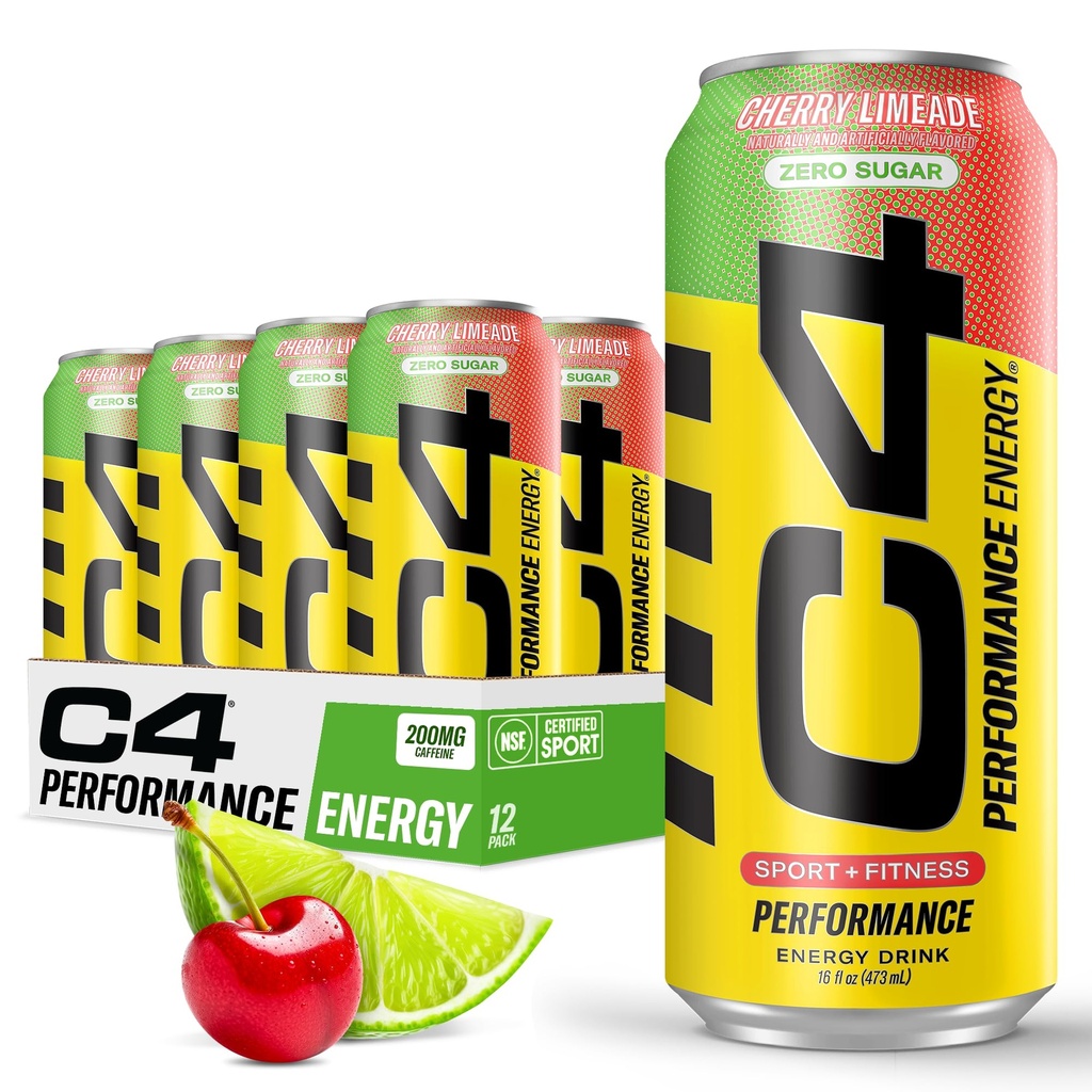 C4 Original Sugar Free Energy Drink 16oz (12 팩) | 체리 Limeade | 인공 색소 또는 염료가없는 사전 운동 성능 음료