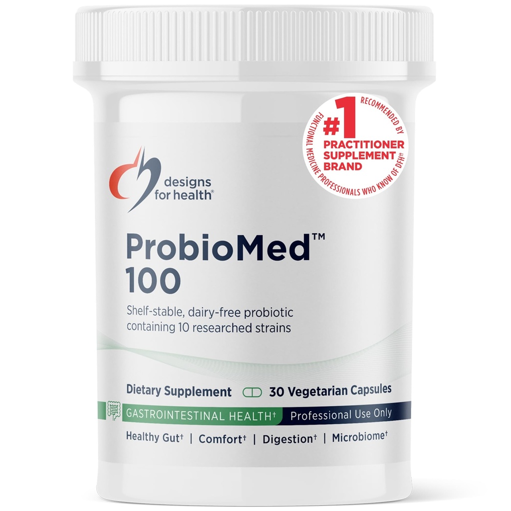 건강 ProbioMed 100 - 소화 건강을위한 Probiotics - Lactobacillus Acidophilus Probiotic + Lactobacillus Rhamnosus가있는 10 Strains - Gut Health + 면역 지원 보충교재 (30 모자)