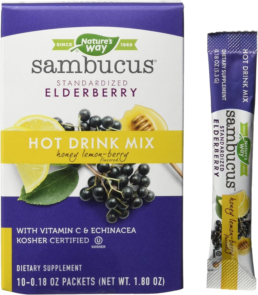 자연의 방법 자연의 방법 Sambucus Soothing Elderberry 뜨거운 음료 혼합, 비타민 C & Echinacea, 10 개, 꿀 레몬 - 베리 맛, 10 개 (팩 12)