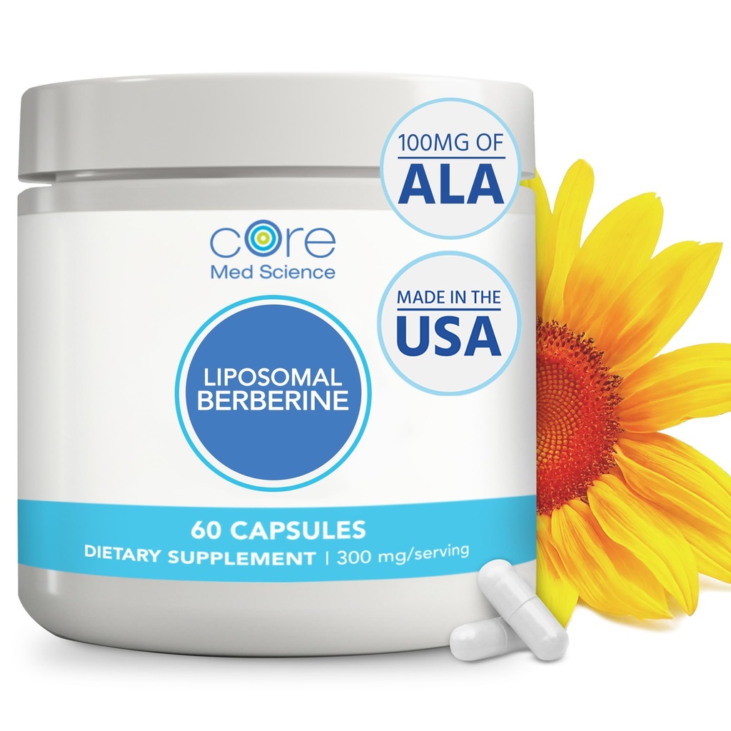 핵심 Med 과학 Liposomal Berberine 보충교재, 300mg (60 조사) - Berberine HCL 추출물 캡슐 지원 간병 & 심장 건강 - 비 GMO, 글루텐 자유로운, 밀 자유로운, & 낙농 자유로운 채식주의자 캡슐