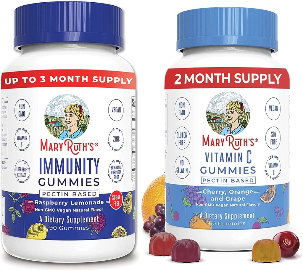 MaryRuth Organics Elderberry Gummies for Immune Support (Sugar Free) & Vegan Vitamin C Gummies Bundle | 지원 면역 기능 | 성인 및 어린이를위한 전반적인 건강을 지원하기위한 공식