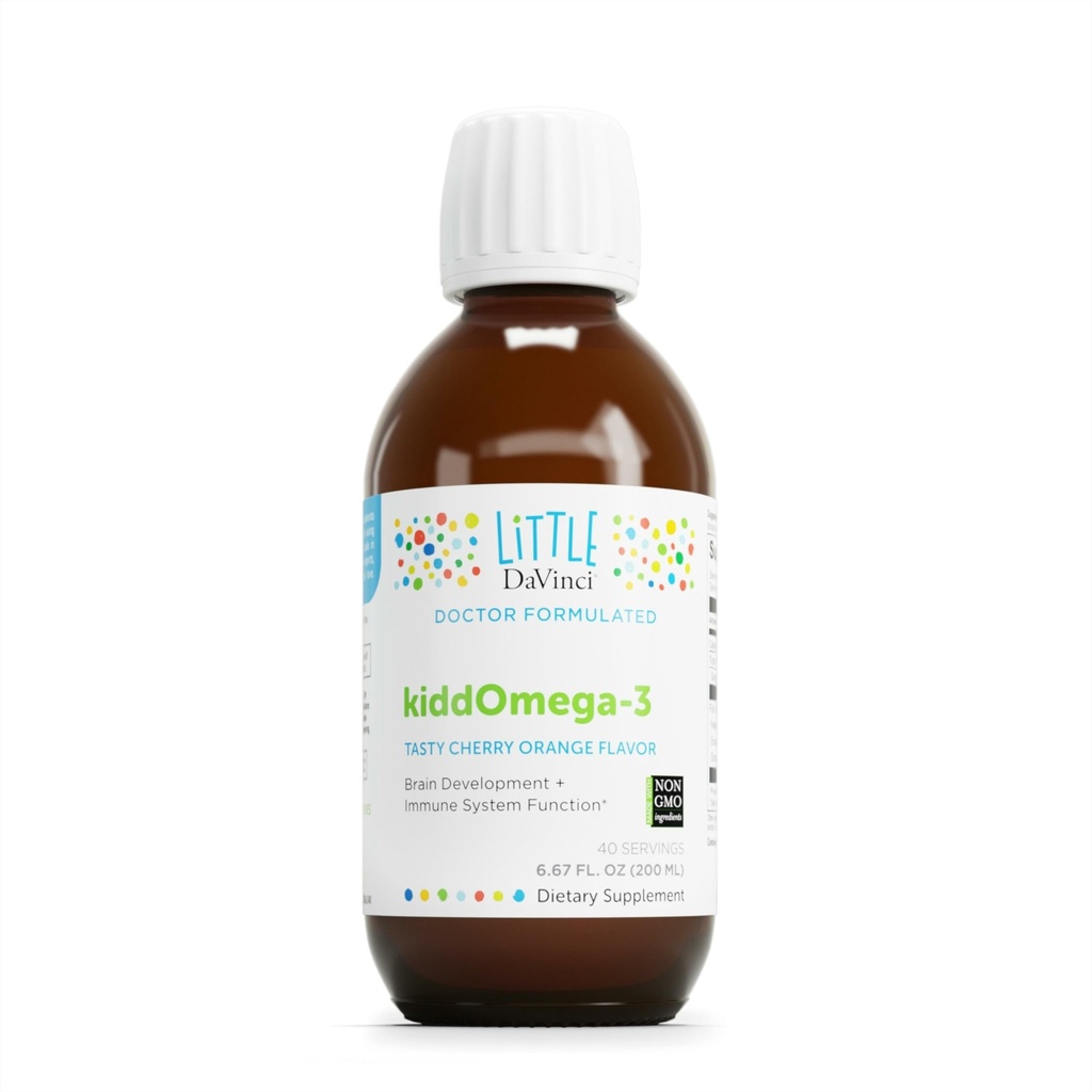 DAVINCI Labs kiddOmega-3 - 아이를 위한 액체 Omega-3 보충교재 - 면역 체계, 초점 및 뇌 Support* - Monk 과일, DHA, EPA 및 더 많은 것 - 버찌 오렌지 풍미 - 200mL