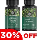 PlantFusion Vegan Iron & Vitamin C 번들 - 프리미엄 플랜트 기반 철 25mg 및 비타민 C 1000mg 건강한 에너지 레벨 및 면역 건강 지원