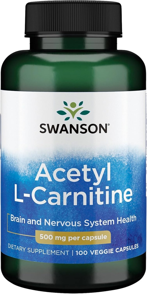 Acetyl L 카르니틴 500 mg 100는 Swanson Premium에 의하여 모자를 씌웁니다