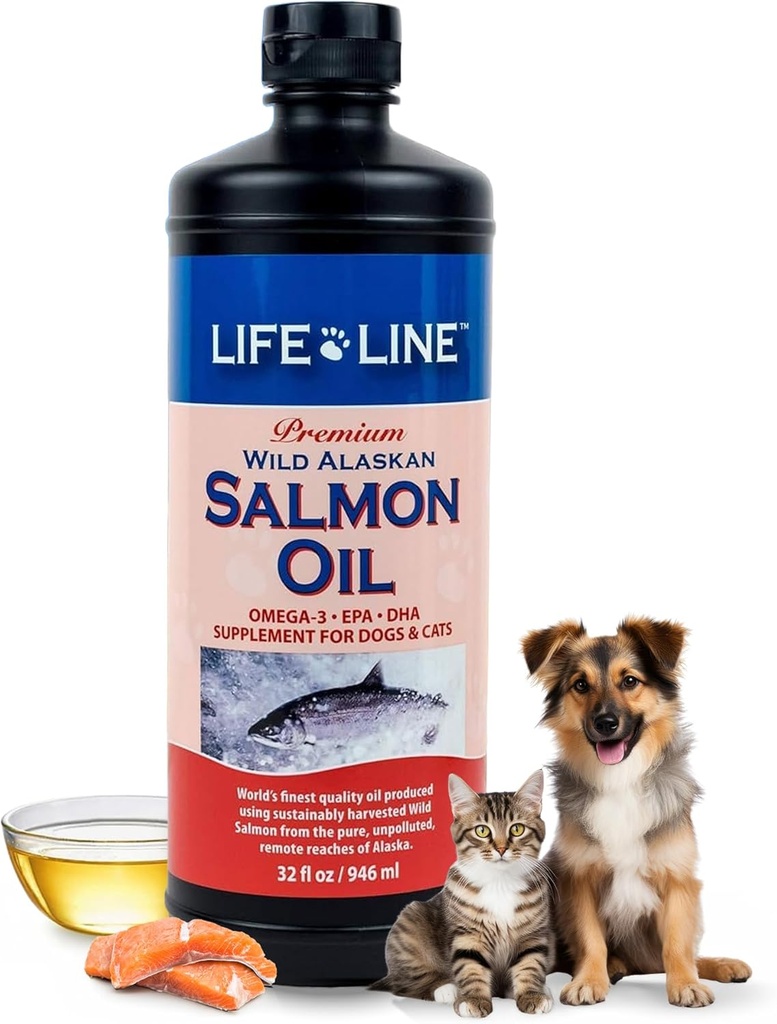 애완 동물을 위한 생활 선 살몬 기름 | 개 & 고양이를 위한 Omega-3 DHA EPA 보충교재 | 지원 피부, 외투, 뇌 & 심장 건강 | 찬 필터링 – 32 oz