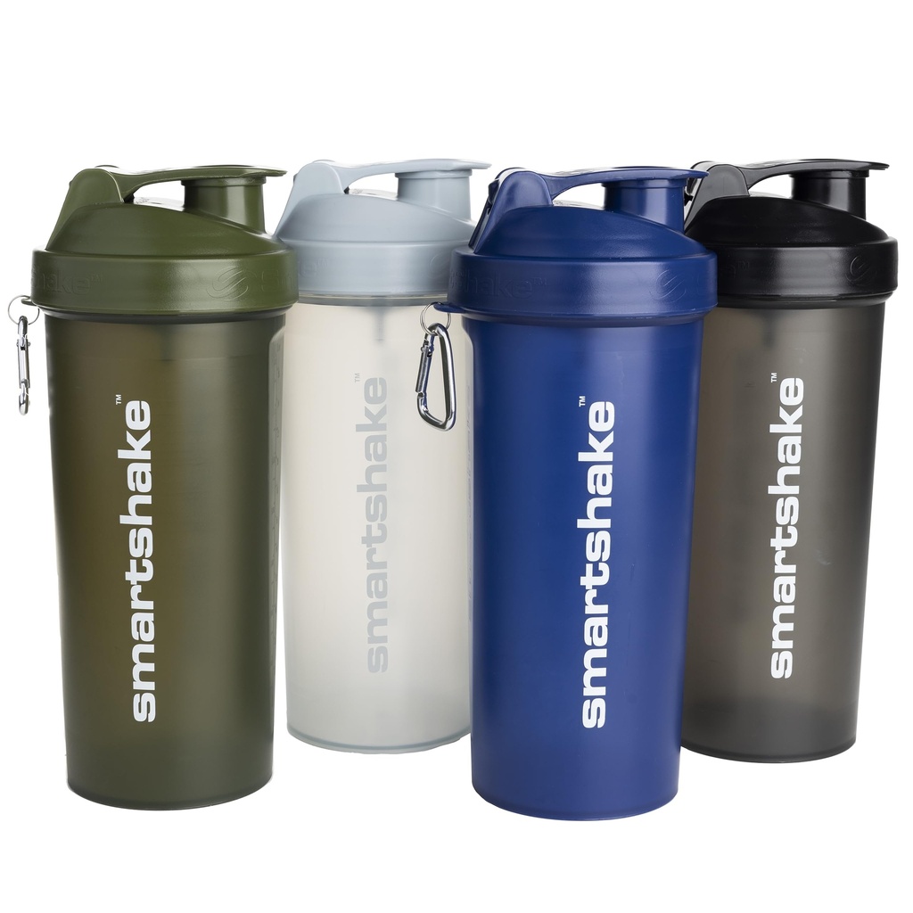 Smartshake Lite 4-Pack Protein Shaker Bottle 1000 ml | 34 oz - 누설 나사 - 뚜껑 - BPA 무료 - 유니섹스 - 미스트 그레이, 육군 그린, 블랙, 네이비 블루