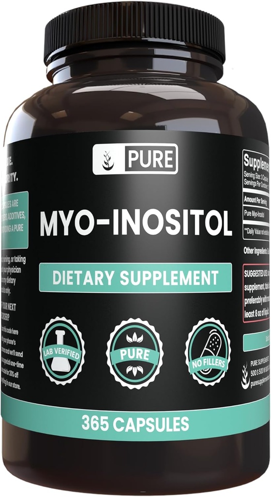 순수한 본래 성분 Myo-Inositol (365의 캡슐) 마그네슘 또는 밥 충전물 없음, 항상, 확인되는 실험실