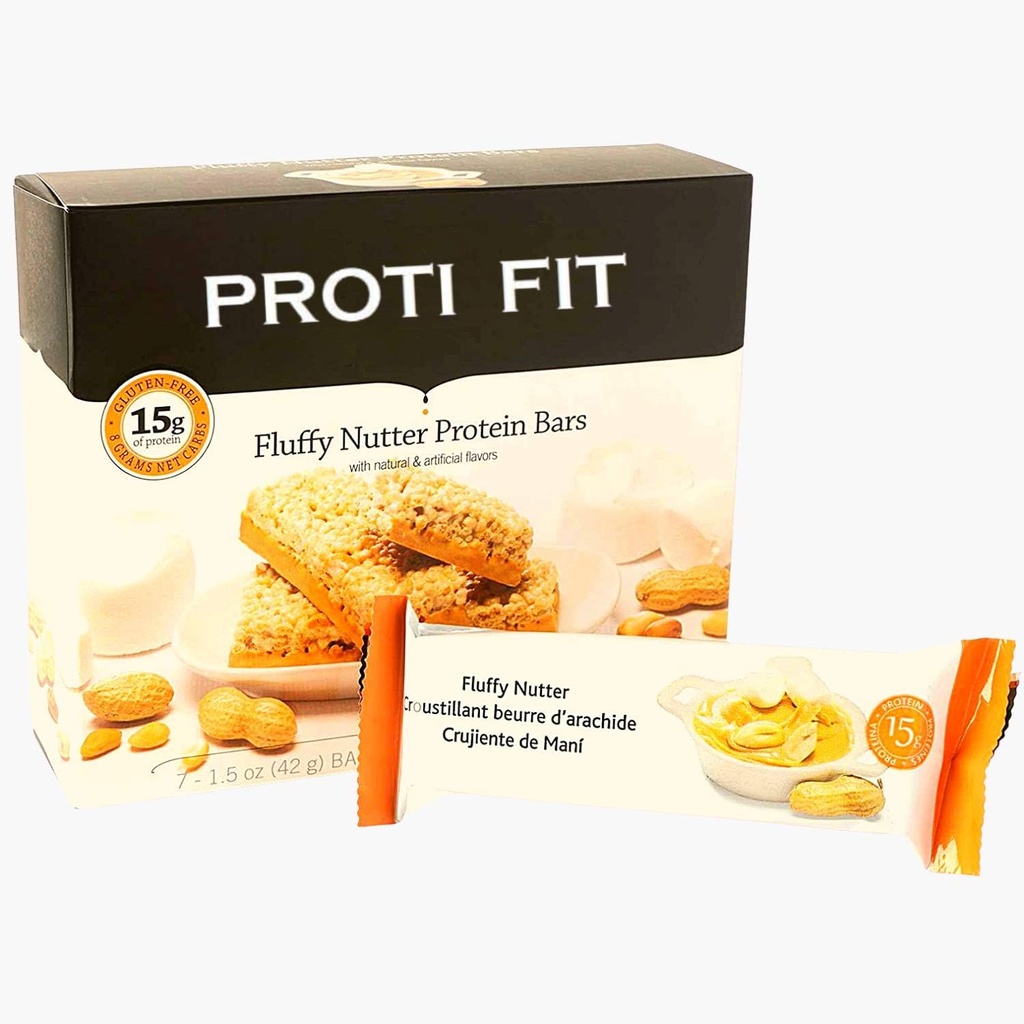 Proti Fit - Fluffy Nutter 저탄소 단백질 바, 체중 감량 및 건강한 식사를위한 낮은 칼로리 스낵 (Fluffy Nutter, 1 팩)