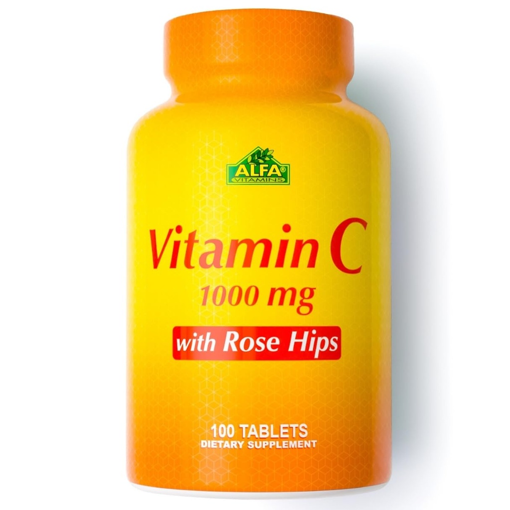 ALFA VITAMINS 비타민 C 로즈 엉덩이 1000 mg 비타민 C 서빙 당 - 산화 방지제 & 면역 지원 + 건강한 피부 & 합동 지원 - 비 GMO, Vegan, 글루텐 무료, 낙농장 무료 - 100 기타 제품