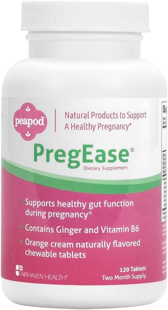 Fairhaven Heath Peapod PregEase 임신 한 여성을위한 아침 간질 보충 - Ginger와 비타민 B6-2 개월 공급과 달콤한 오렌지 치블 정제