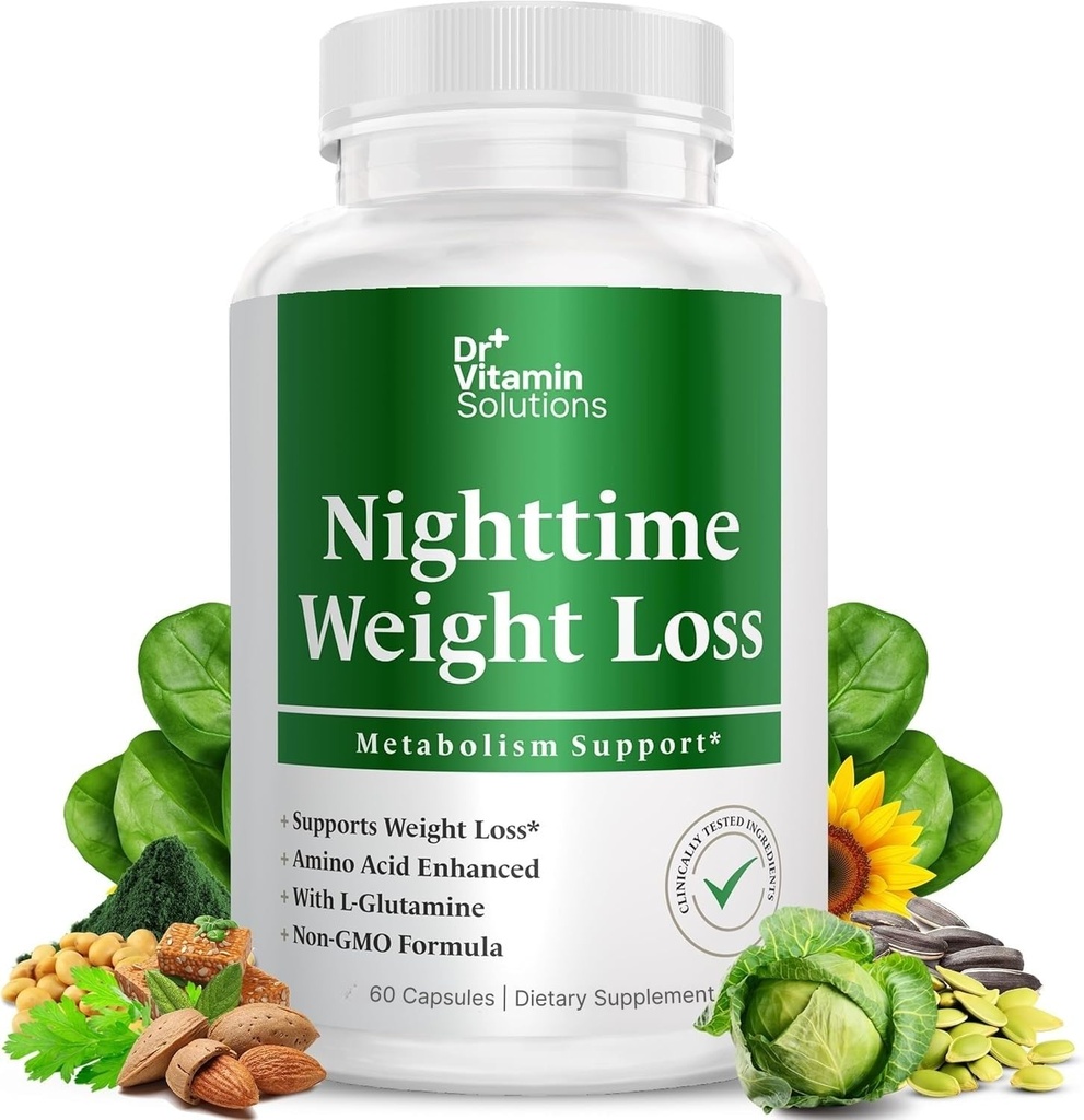 DR VITAMIN SOLUTIONS 야간 지방 버너 보충 교재 - 체중 감량을위한 식욕 억제제 - 여성과 남성 지원 수면 및 휴식을위한 야간 지방 버너 - 체중 감량 알약 - 60 캡슐