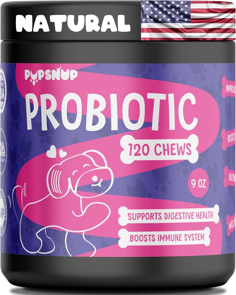 PupSnup- Probiotics for Dogs- Support Gut Health, 소화 건강 및 부스트 면역 시스템 - 호박과 파파야 분말 - 120 소프트 체스 - 미국에서 만든