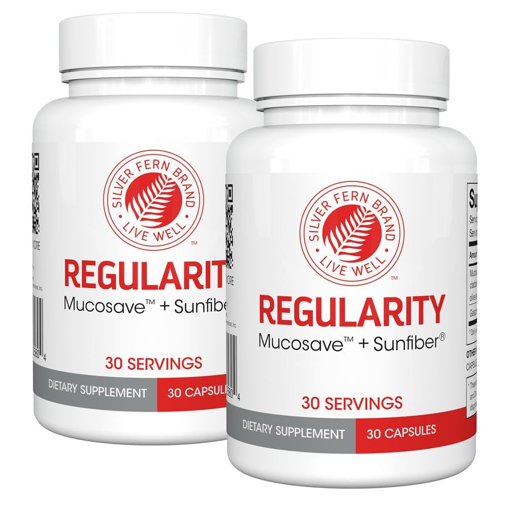 은 페르 브랜드 일반 소화 보충 - 2 병 = 60 캡슐 = 60 일 공급 - Mucosave FG (Prickly Pear Polysaccharides & Olive Leaf Polyphenols) & SunFiber