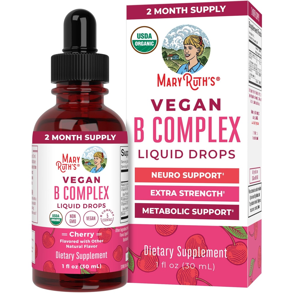 MaryRuth Organics Vitamin B Complex | B Vitamin Complex | Biotin | 비타민 B12 | Niacin | Folate | 대사 지원 보충교재 | Vegan | USDA Organic | Non-GMO | 글루텐 무료 | 2개월 공급