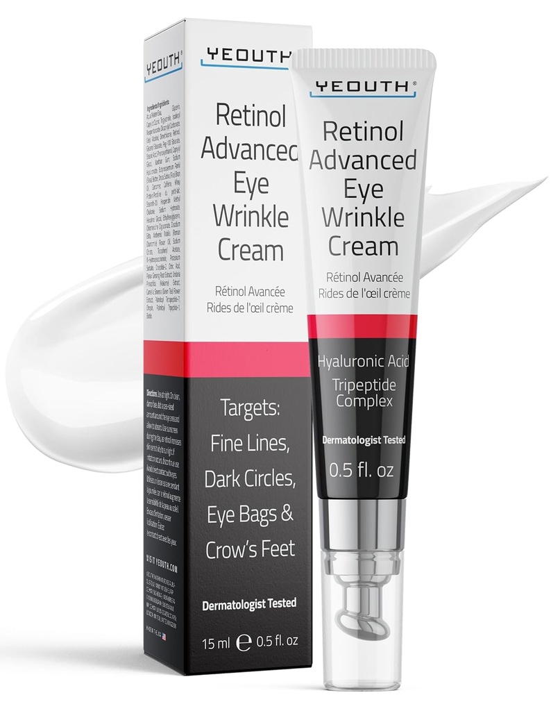 YEOUTH Retinol Eye Cream 노화 방지, 주름과 Hyaluronic 산과 Tripeptides 15ml를 가진 진한 원형을 위한 눈의 밑에 주름 그리고 부대를 위한 눈 크림의 밑에 굳히기