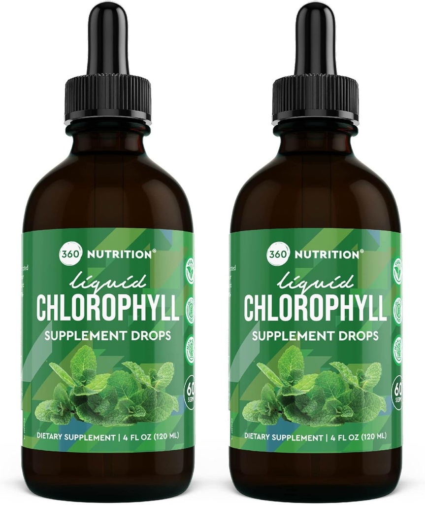 Peppermint 기름을 가진 360의 영양 Chlorophyll 액체 하락, GF & Vegan 몸 내부 탈취제 보충교재, 지원 Gut 건강, 소화, 에너지, 레이디언트 피부, 빠른 흡수 (4 Fl Oz (2 조사)