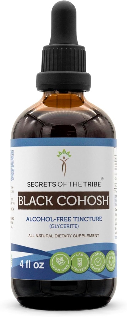 Tribe Black Cohosh Tincture Alcohol-Free Extract, High-Potency Herbal Drops, 책임감있는 농장 블랙 Cohosh (Cimicifuga Racemosa)의 비밀
