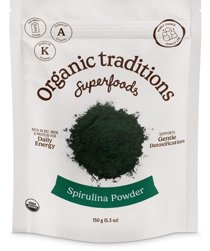유기 전통 유기 Spirulina 분말 Vegan 비 GMO Superfood, 5.3oz (150g) 부대, 부대 당 50의 서빙