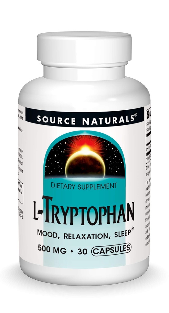 Source Naturals L-Tryptophan, Mood, Relaxation 및 Sleep*, 500mg - 30 캡슐