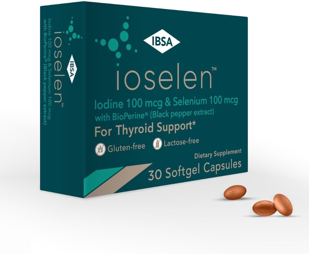 Ioselen - Thyroid 지원 보충교재 – 100 mcg 셀레늄, 100 mcg 요오드, 5mg BioPerine - 증가된 생체 이용 가능성 및 흡수를 위한 30의 연약한 젤 모자 - 글루텐 자유로운, Lactose 자유로운, 설탕 자유로운, 비 GMO