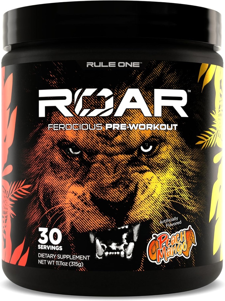 규칙 1 R1 Roar - Creatine, Beta-Alanine, Citrulline, Electrolytes & Caffeine (30 서빙, 복숭아 망고)와 사전 운동 분말