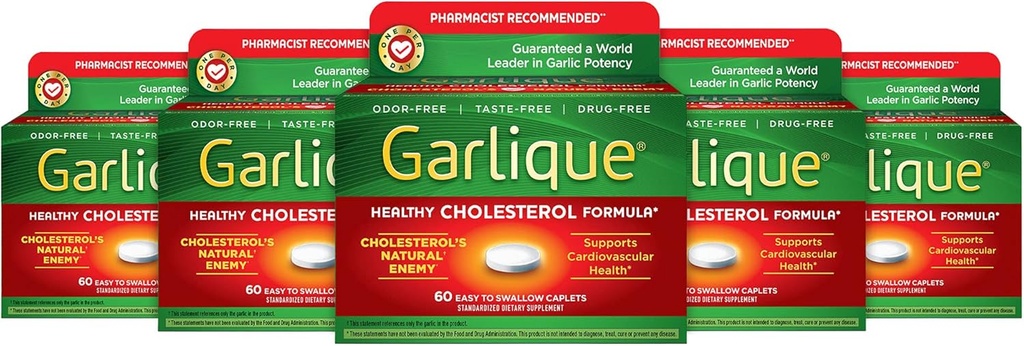 Allicin의 5000 mcg를 가진 Garlique 건강한 콜레스테롤 공식, 60의 Enteric 입히는 모자 (포장 5)