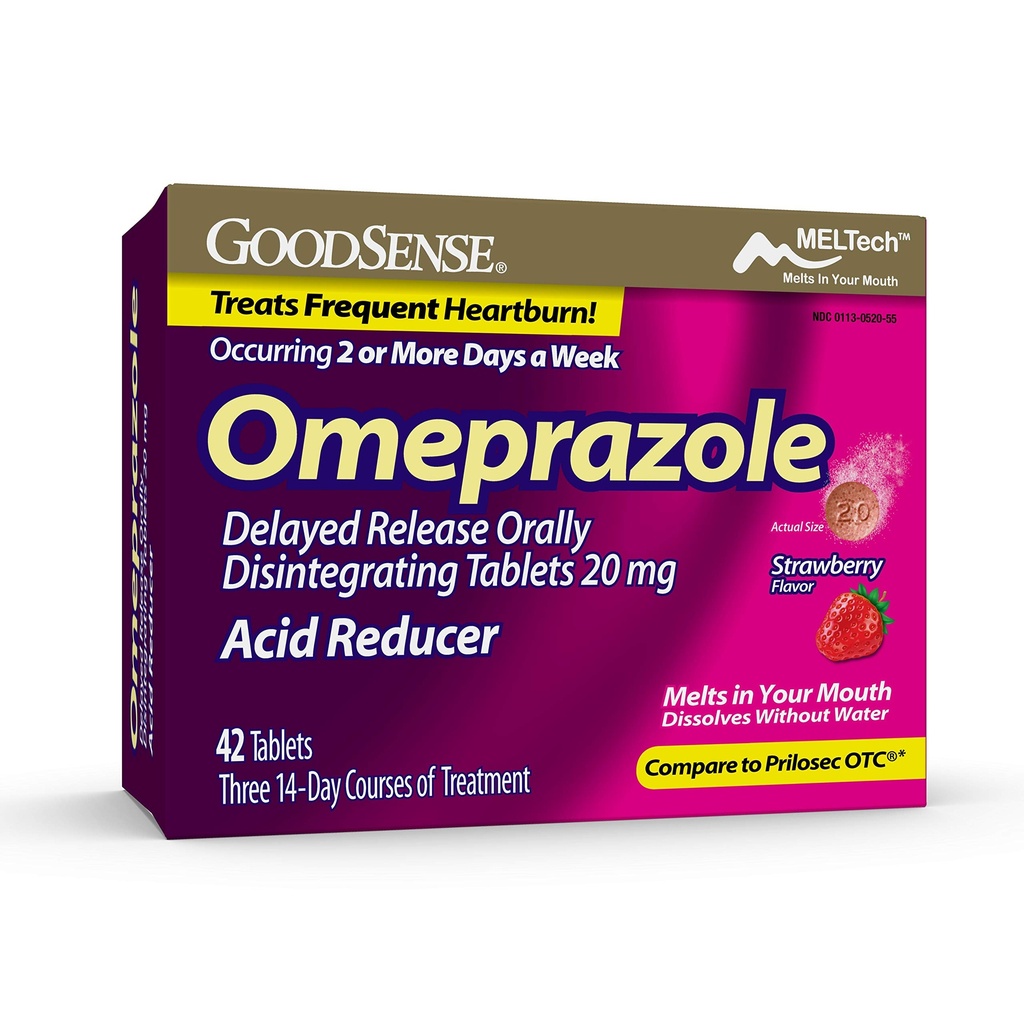 GoodSense Omeprazole 지연된 방출 구두로 Disintegrating 정제 20 mg의 딸기 풍미, Dissolve 탭, 치료 Frequent Heartburn, 산성 흡진기, Heartburn 약, 42의 정제