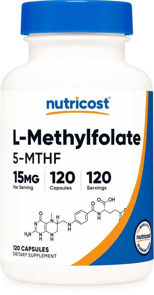 Nutricost L-Methylfolate 15mg, 120 캡슐 (5-MTHF) - Vegan, 비 GMO, 글루텐 무료