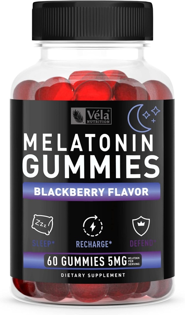 Melatonin Black Berry Gummies 5mg, 야간 수면 지원 Chewable 보충교재 | 60 조사