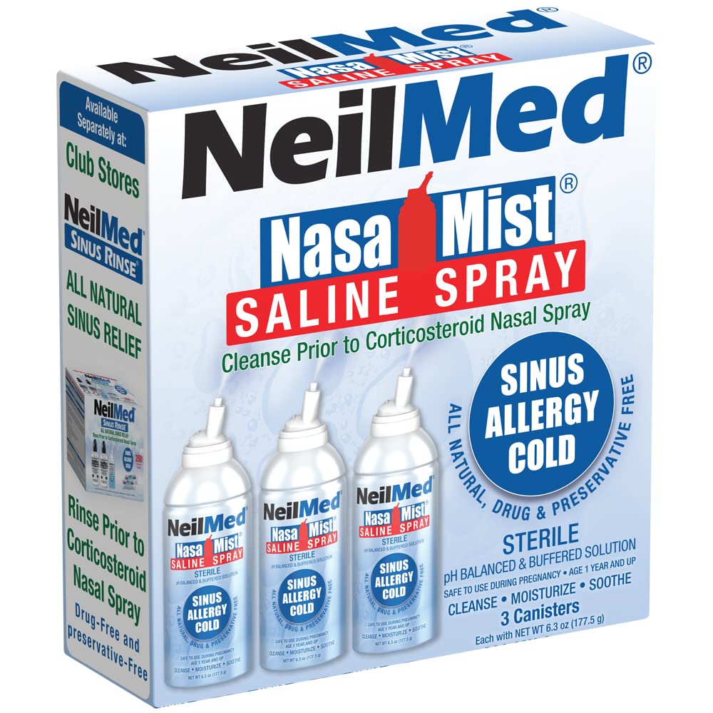 NeilMed NasaMist Isotonic 사선 스프레이. Soothe, Moisturize 및 Cleanse를 사용하여 특별히 디자인 된 팁. 177mL. 3 NasaMist 용기를 포함합니다.