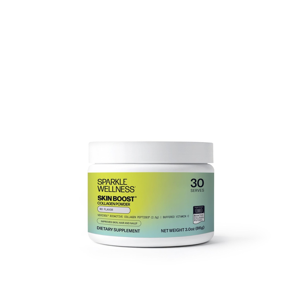 Sparkle Wellness VERISOL Bioactive Hydrolyzed Collagen Peptides | 피부, 헤어 및 네일 건강을위한 비타민 C와 콜라겐 분말 보충 | 피부 부스트 (No flavor) [30-Serves]