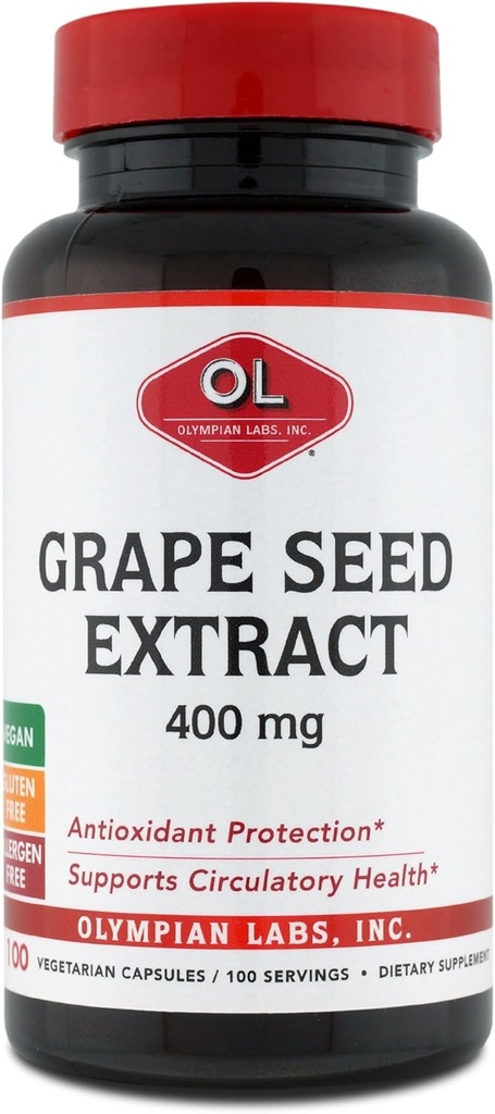 Olympian Labs 포도씨 추출물 400 mg 캡슐, 심장 건강을 지원하는 100 조사, 산화 방지제 보호.