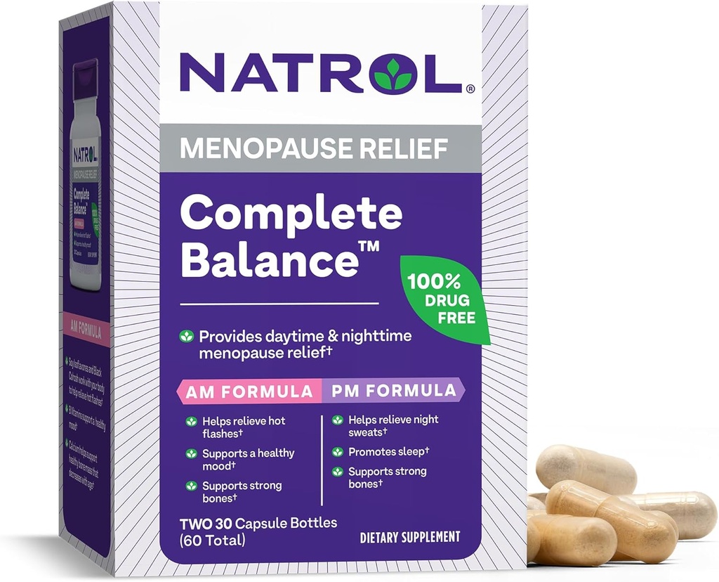 Natrol 완전한 균형, Menopause 기복을 위한 규정식 보충교재, A.M./P.M. 여성, 60의 캡슐, 30 일 공급까지 Menopause 기복