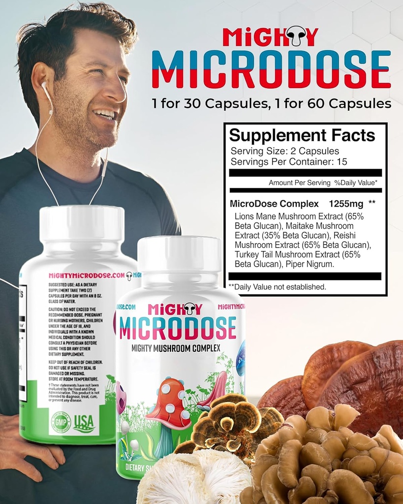 5-Mushroom Nootropic 혼합 - 60 캡슐, 터키 꼬리, Reishi, Maitake Mushroom Extract with High Beta Glucan, & Lion Mane 버섯 보충 캡슐, 기능성 버섯 초본 보충 교재