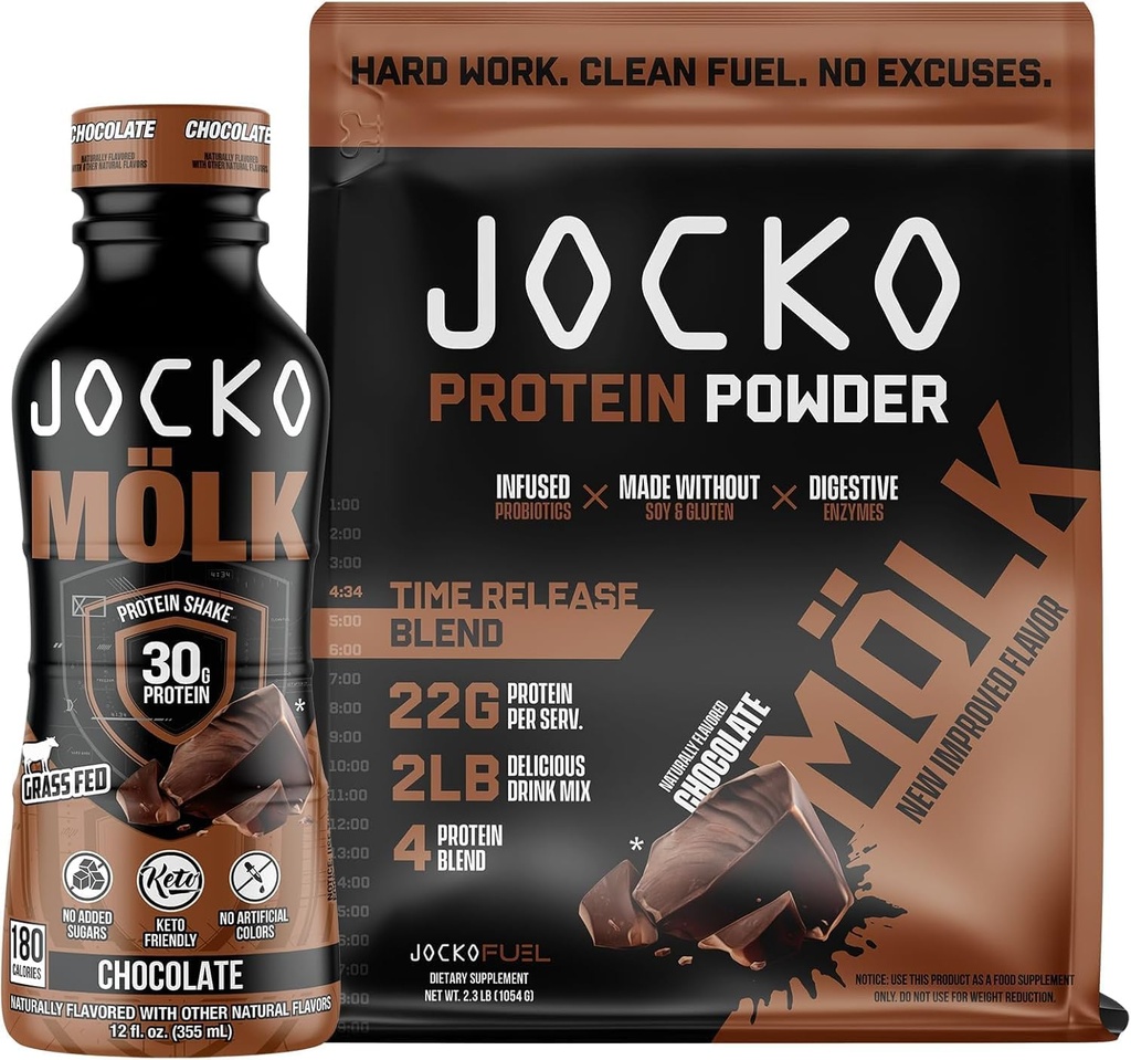 Jocko Fuel 2 Pack 번들 - 초콜릿 MOLK Protein Powder & RTD Protein Shake