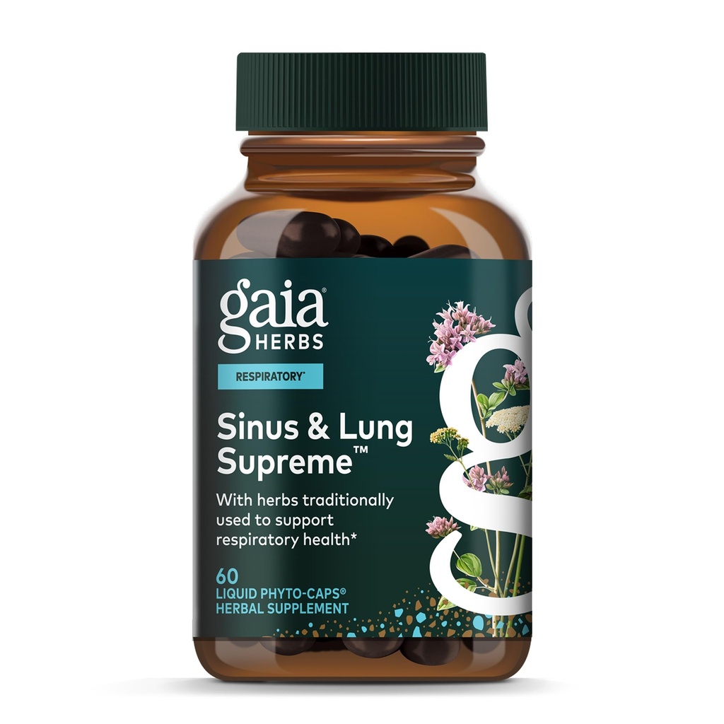 가이아 허브 Sinus & Lung Supreme - 호흡 건강을위한 Lung 지원 보충 - Sinus Support -Vegan, Gluten-Free & Dairy Free - Plant-Based Formula - 60 캡슐