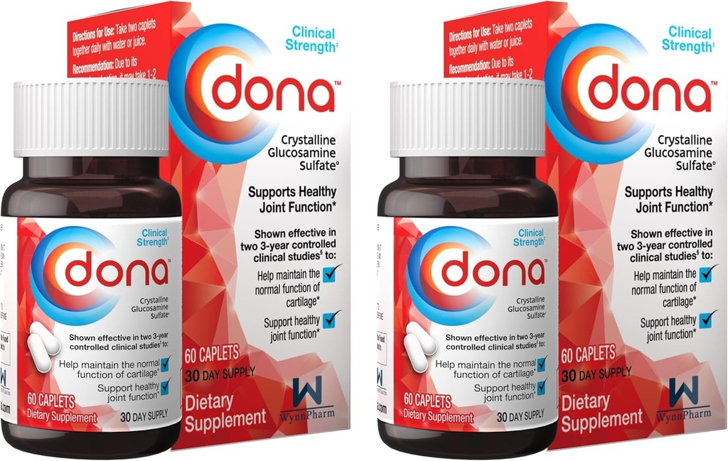 WynnPharm Dona 크리스탈 글루코사민 황산염, 750 Mg의 무릎 안락 & 합동 건강 지원, 750 Mg, 60 조사 (2 팩)를 위한 합동 보충교재 알약.